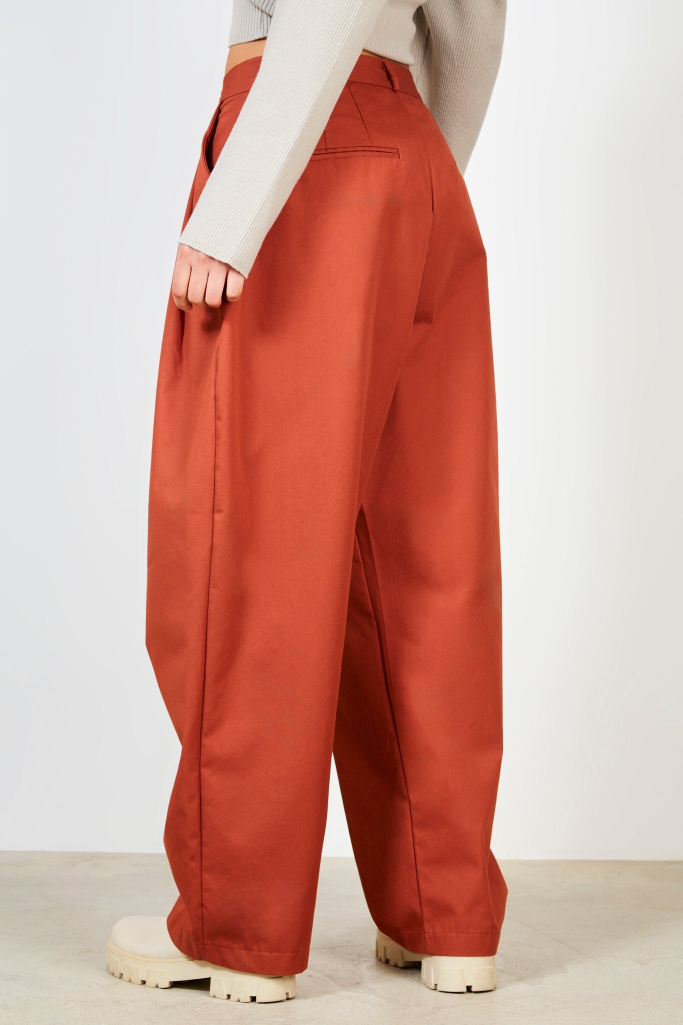 Brick orange multipleat trousers
