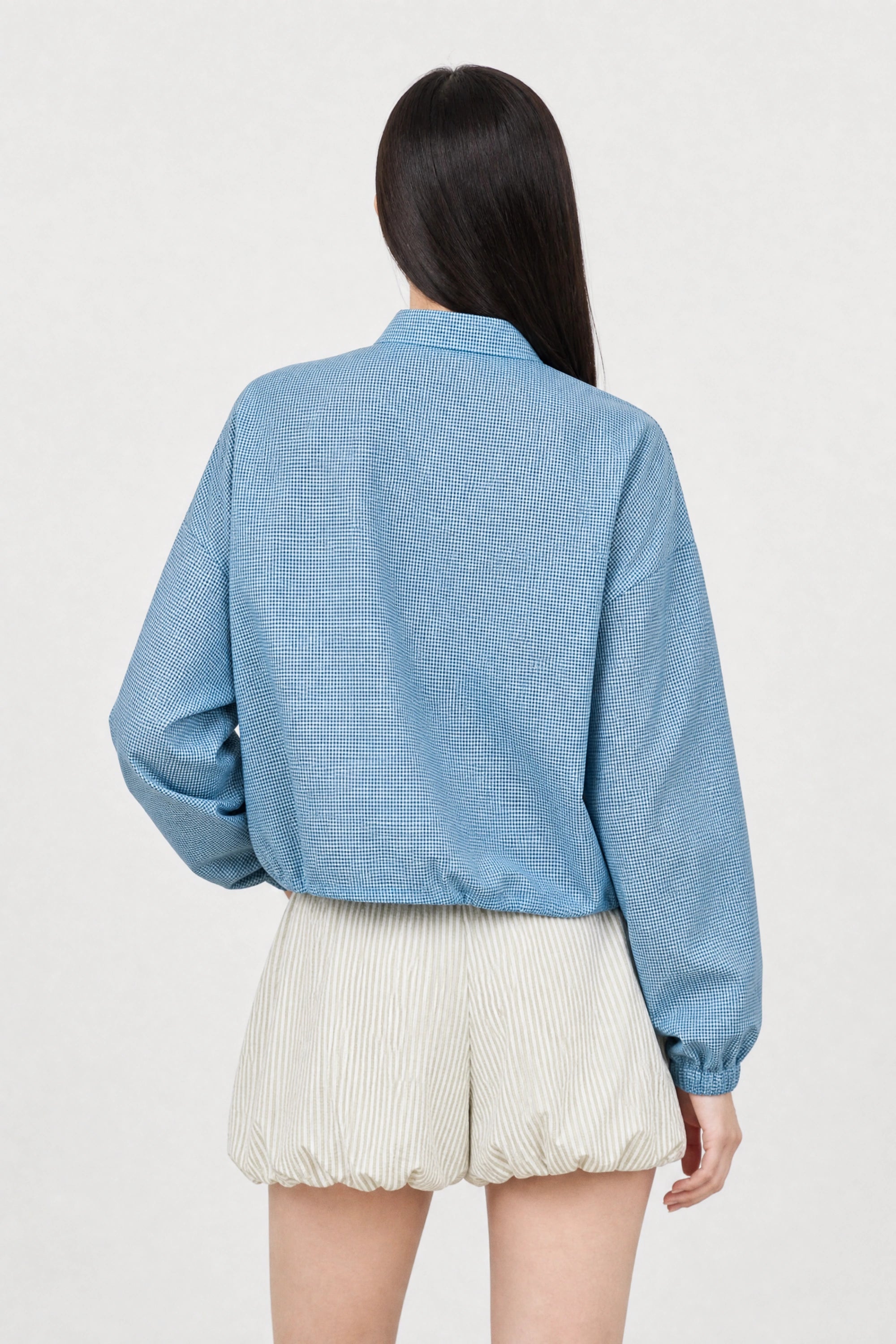 Bright blue and black tiny gingham zip jacket_2