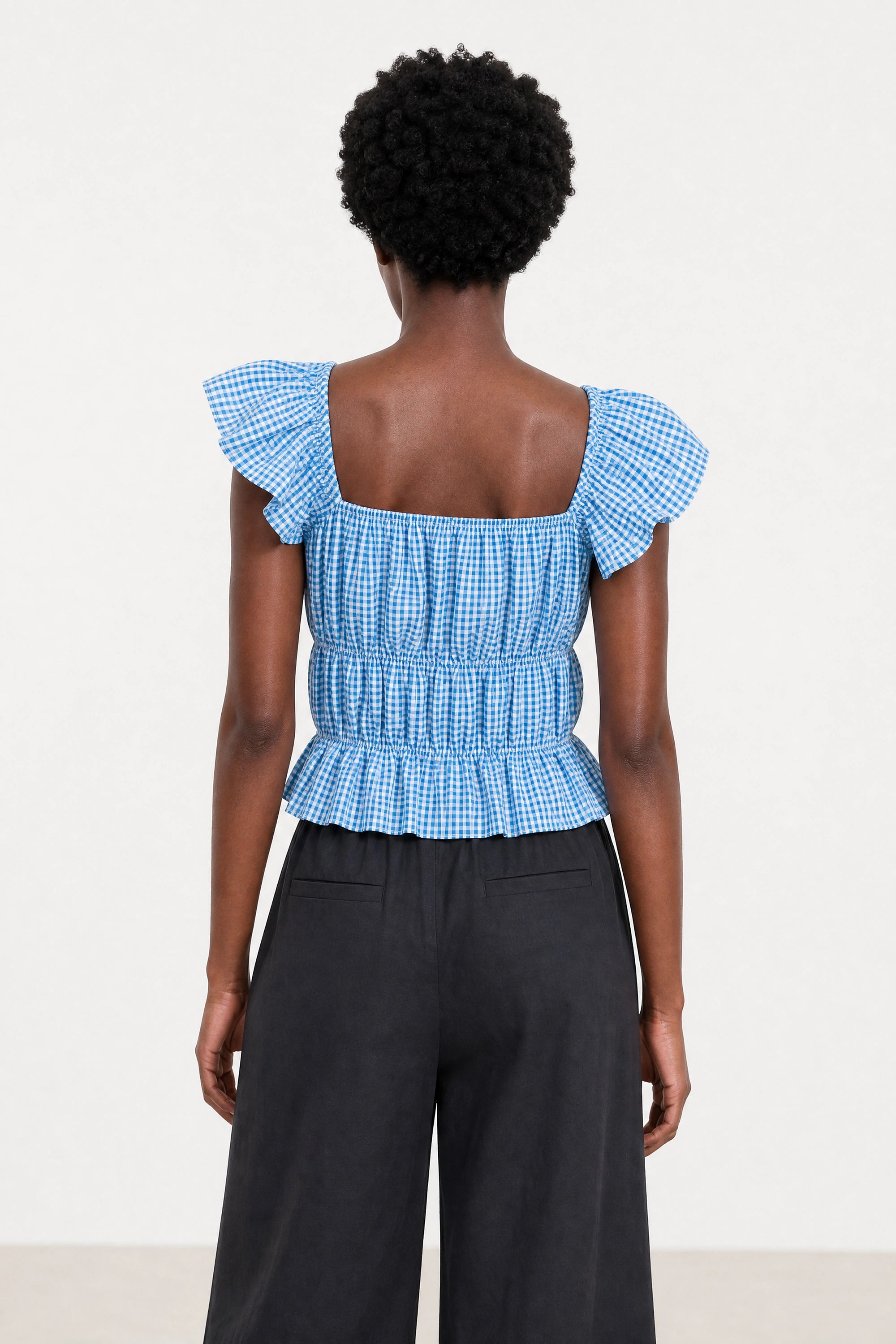 Bright blue and white gingham ruched tank_2