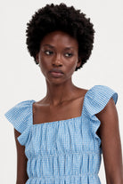 Bright blue and white gingham ruched tank_3