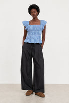 Bright blue and white gingham ruched tank_4