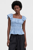Bright blue and white gingham ruched tank_1