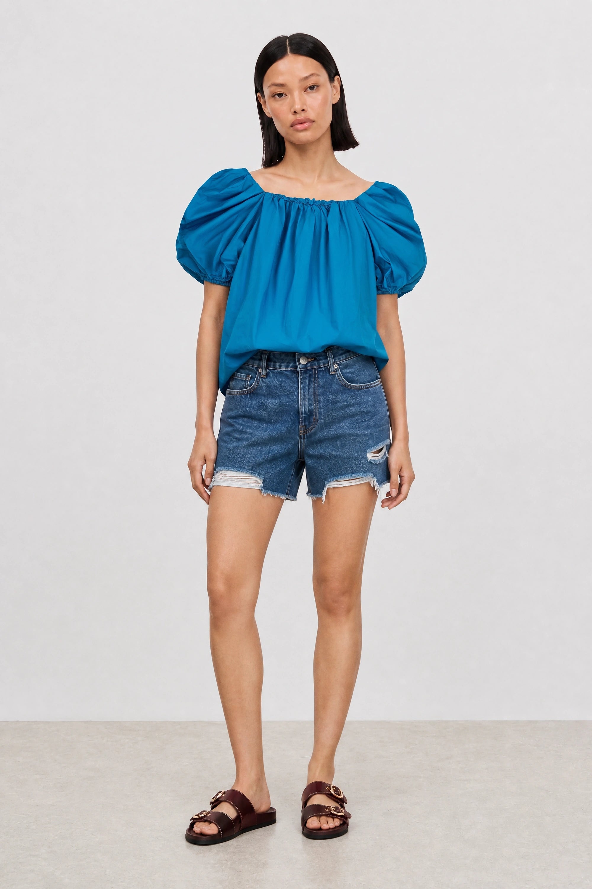 Bright blue puff sleeve blouse_4