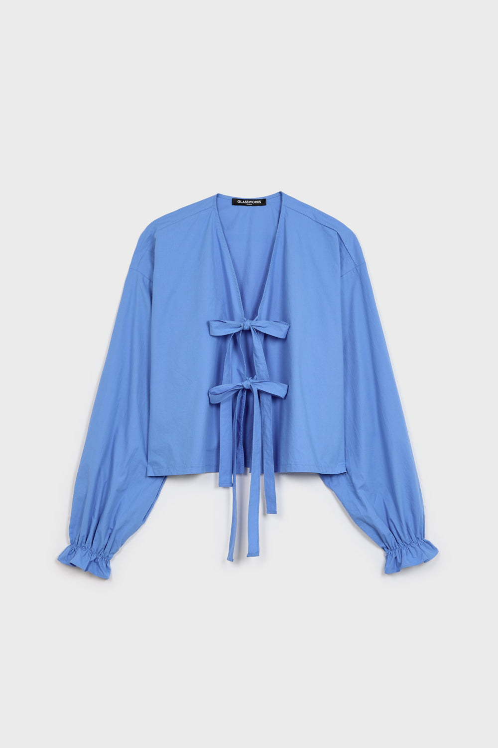 Bright blue pure cotton tie front blouse_6
