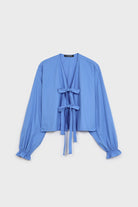 Bright blue pure cotton tie front blouse_6