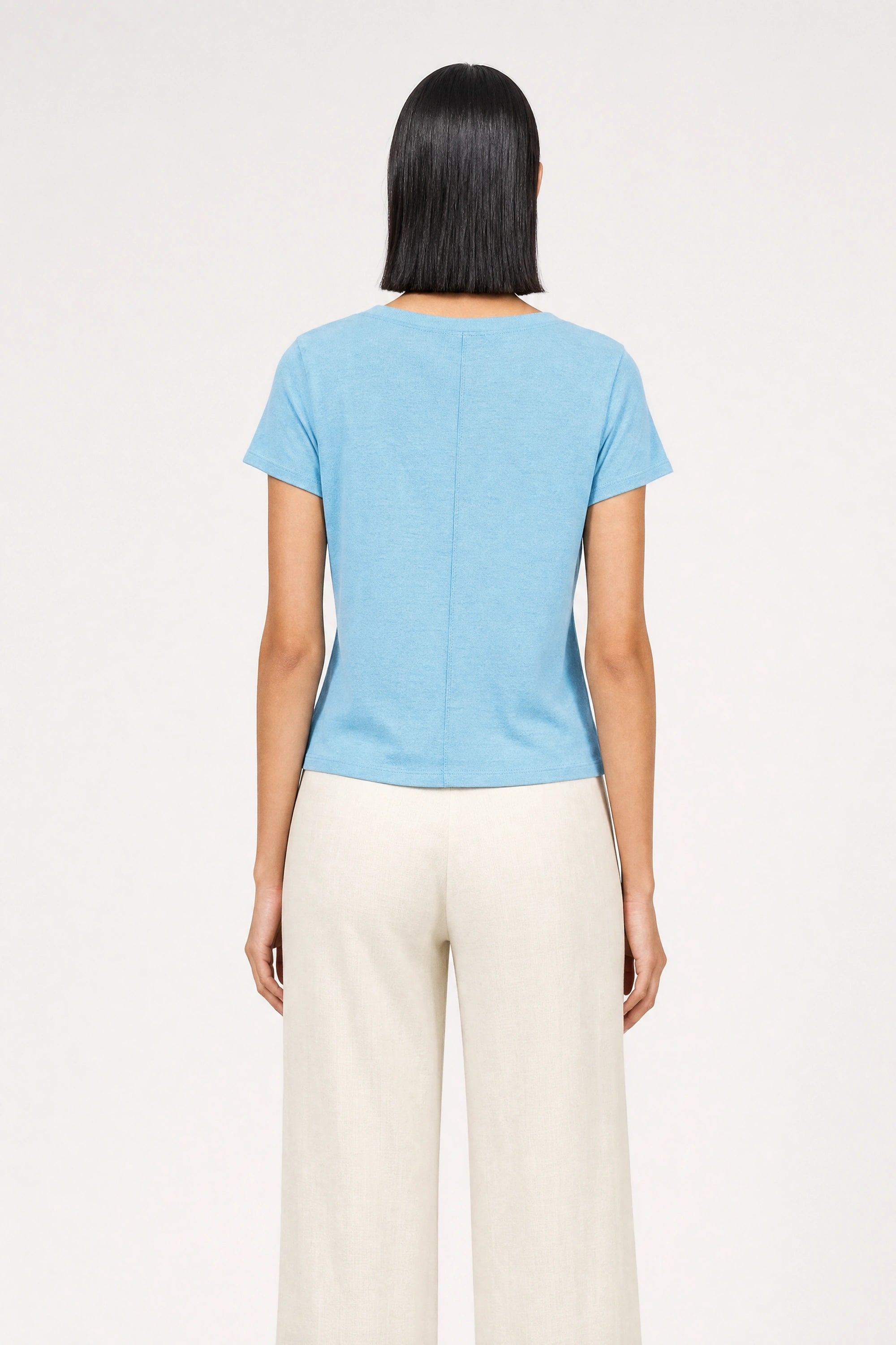 Bright blue semi sheer jersey vertical seam tee_2