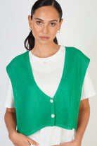 Bright green button front sweater vest_1