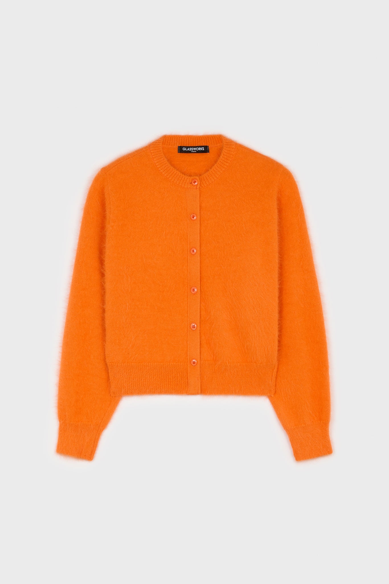 Bright orange angora blend round neck cardigan_6