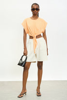 Bright orange tie waist sleeveless tee_4