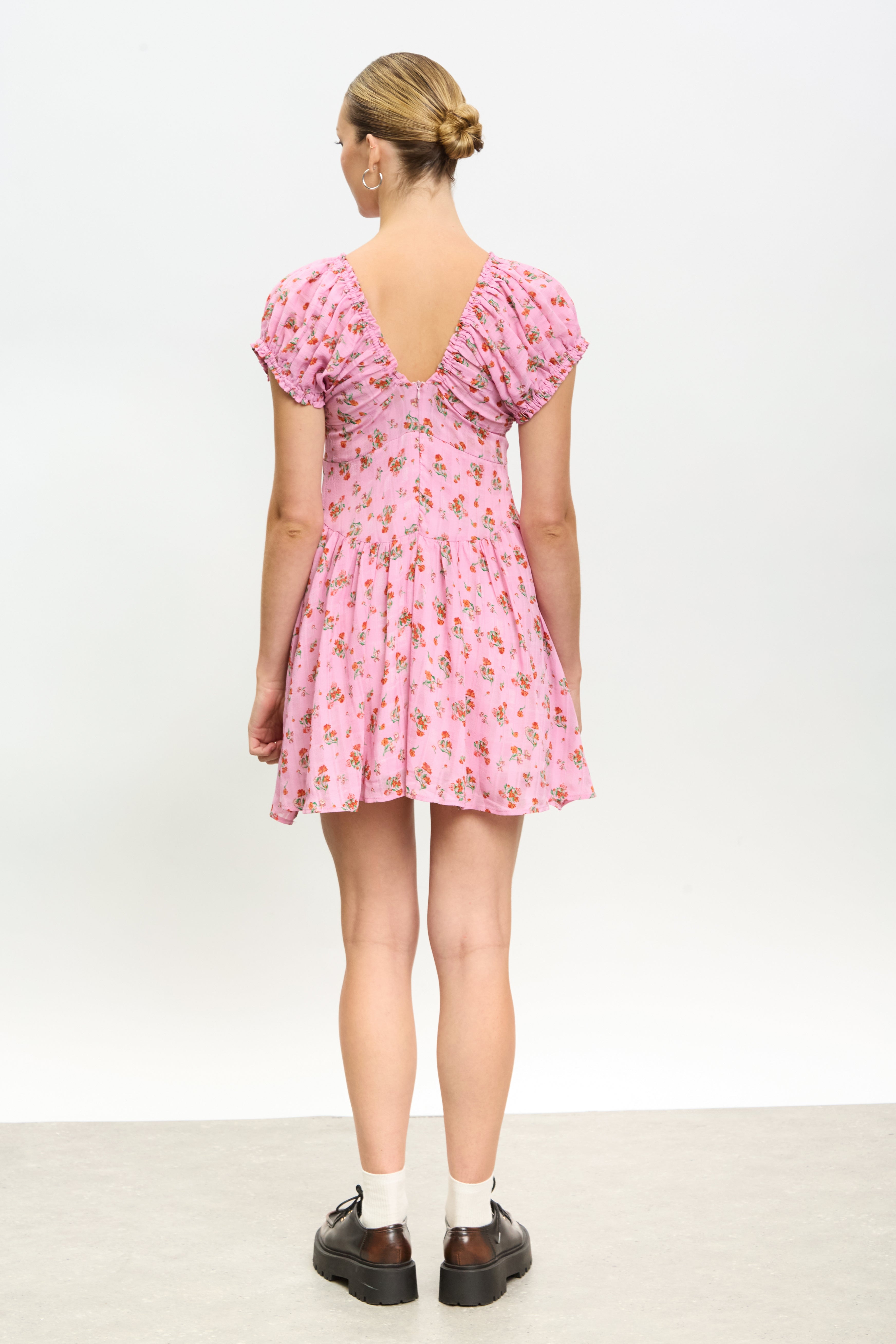 Bright pink and red floral mini dress_2