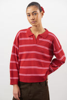 Bright red and pink double striped rugby jumper_1