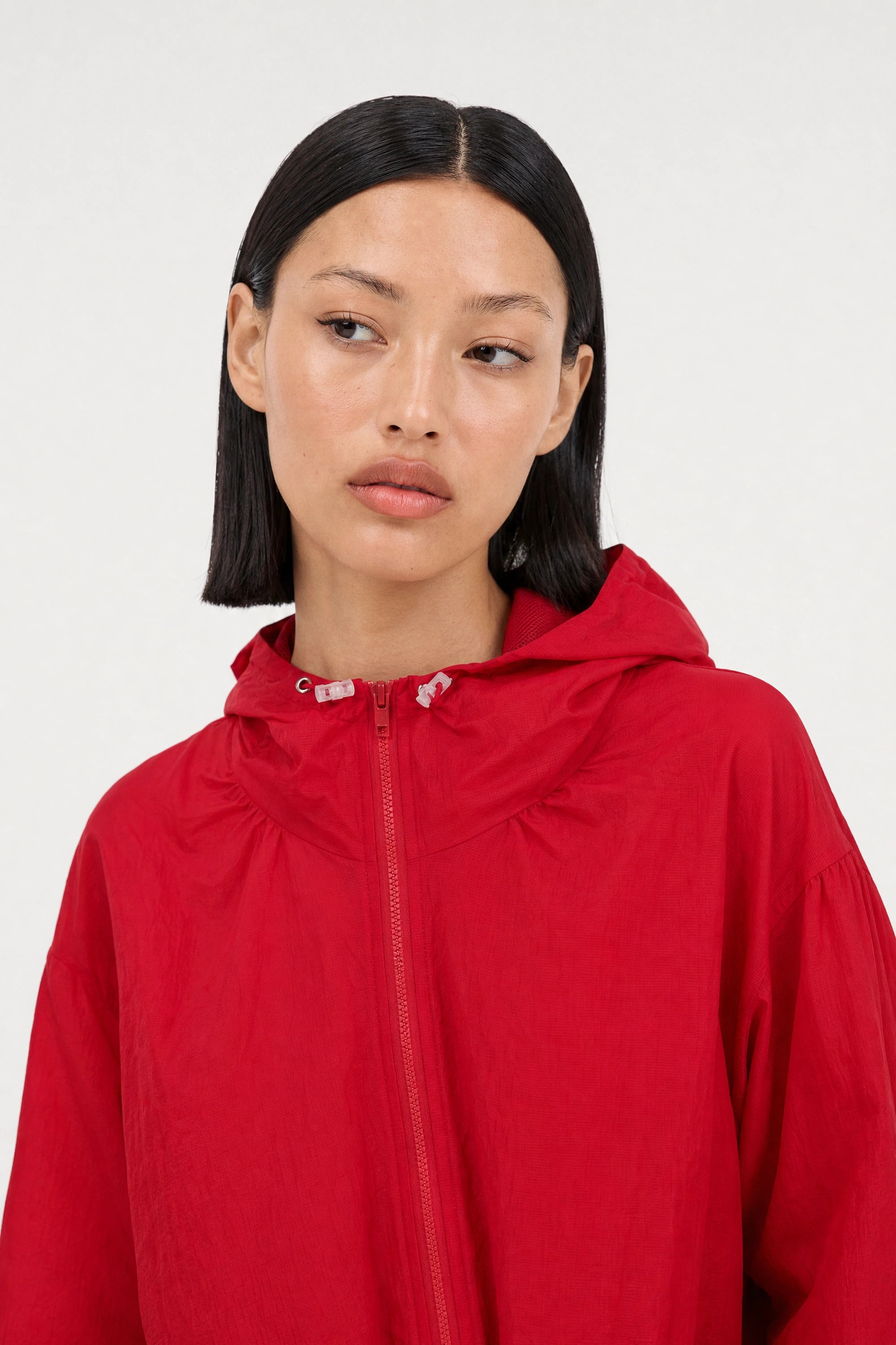 Bright red box textured hooded windbreaker_3