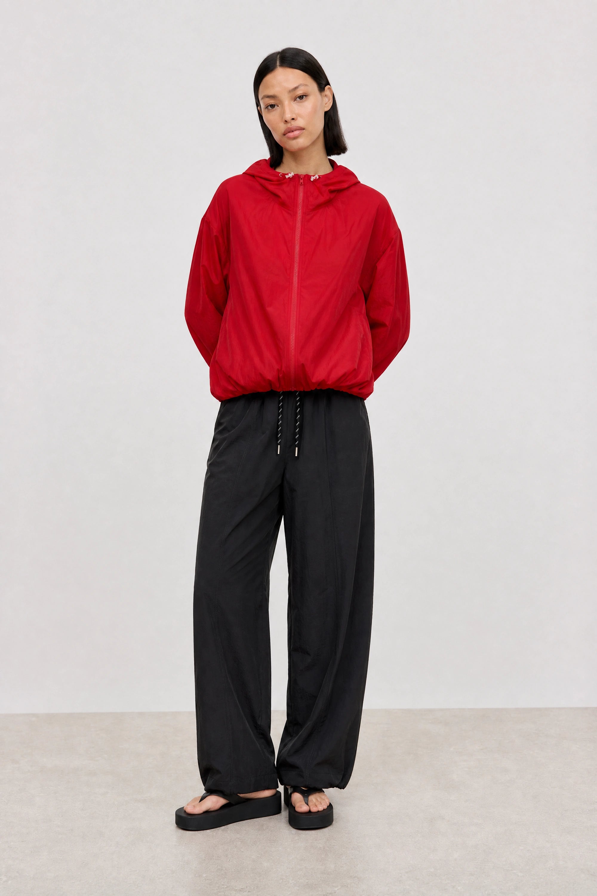 Bright red box textured hooded windbreaker_4