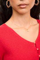 Bright red button front knit top_3