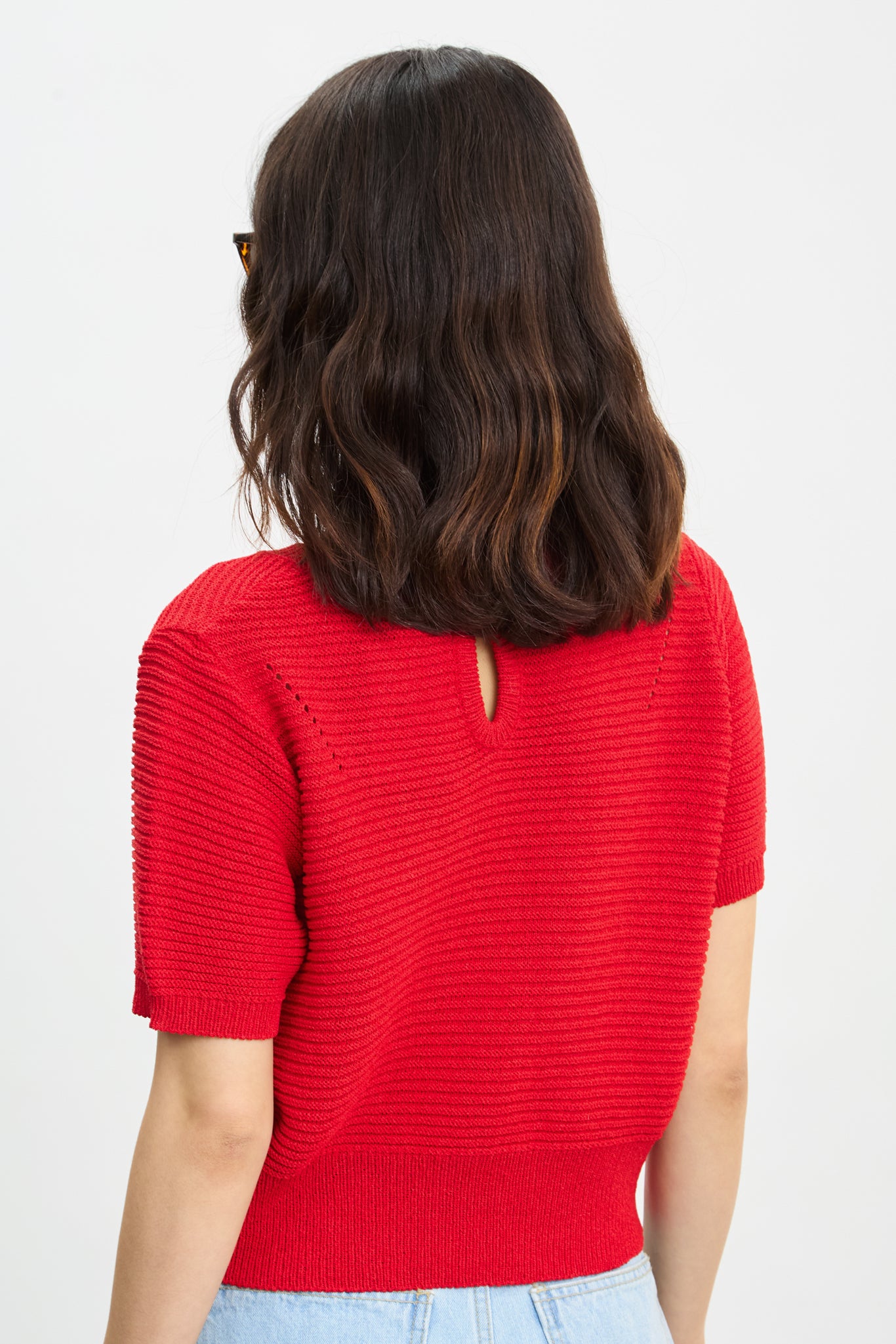 Bright red horizontal ribbed knit tee_2