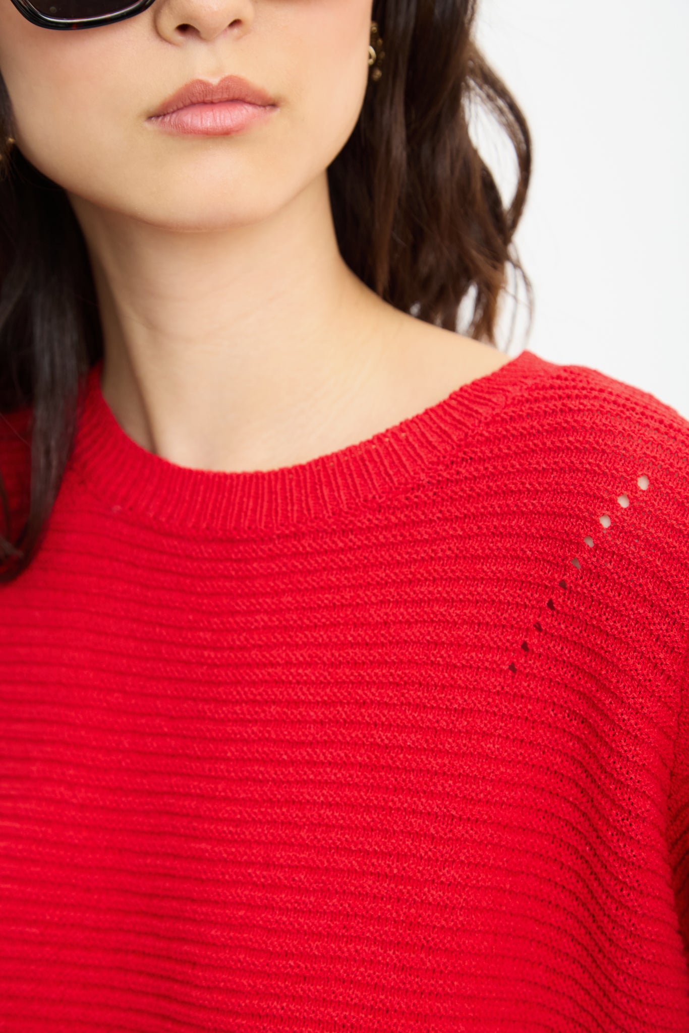 Bright red horizontal ribbed knit tee_3