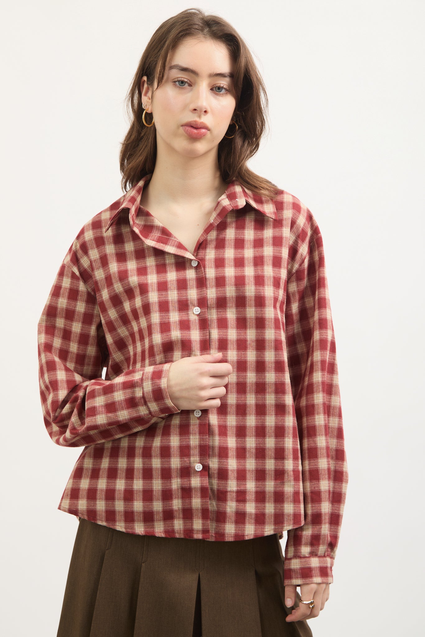 Bright red large gingham checked shirt_1