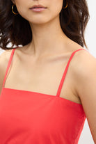 Bright red pleated skirt strappy dress_5