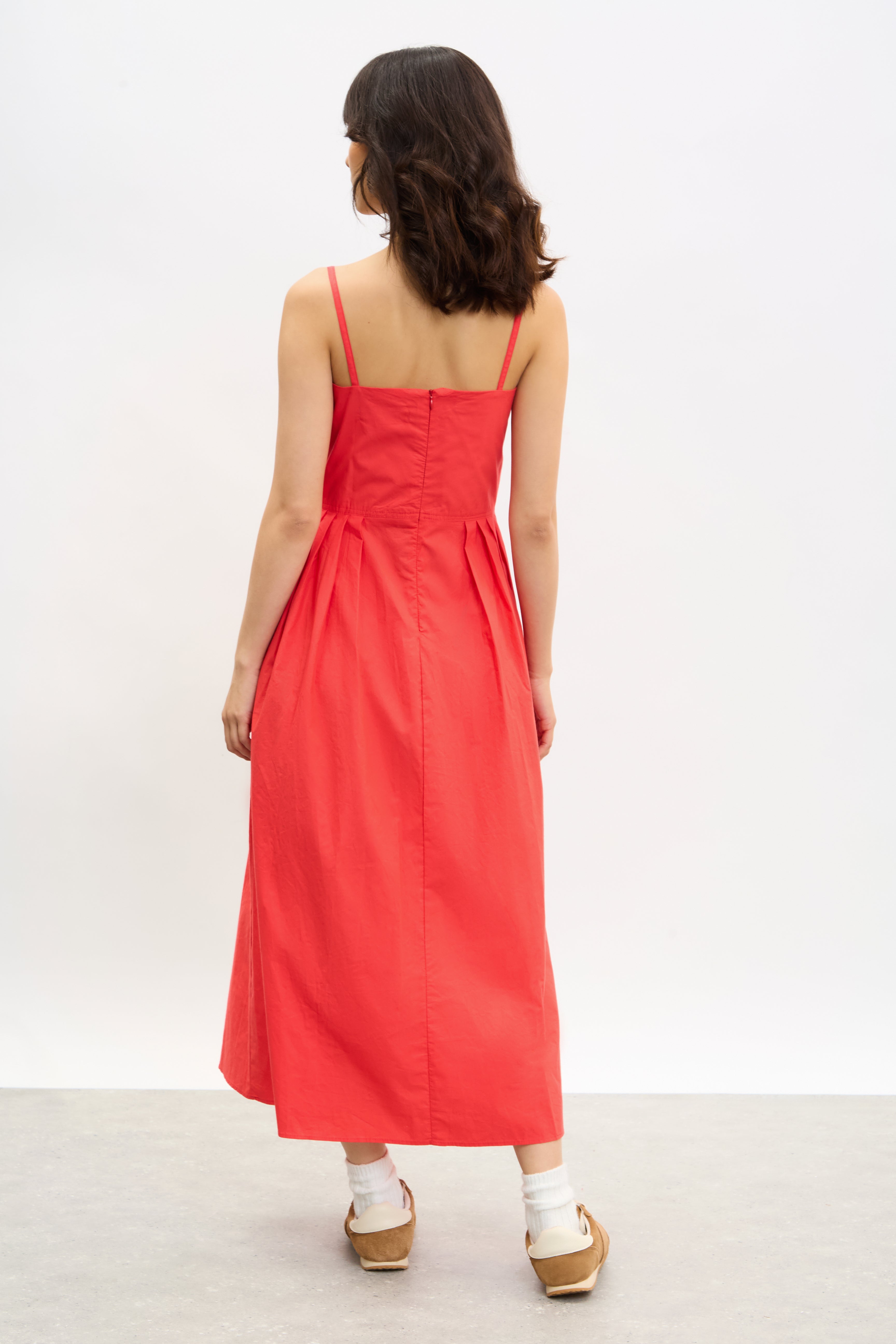 Bright red pleated skirt strappy dress_3