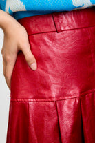 Bright red vegan leather pleated skirt_3