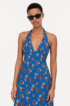 Bright blue and red rose print halter dress_3