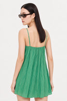 Bright green cotton blend spaghetti strap mini dress_3