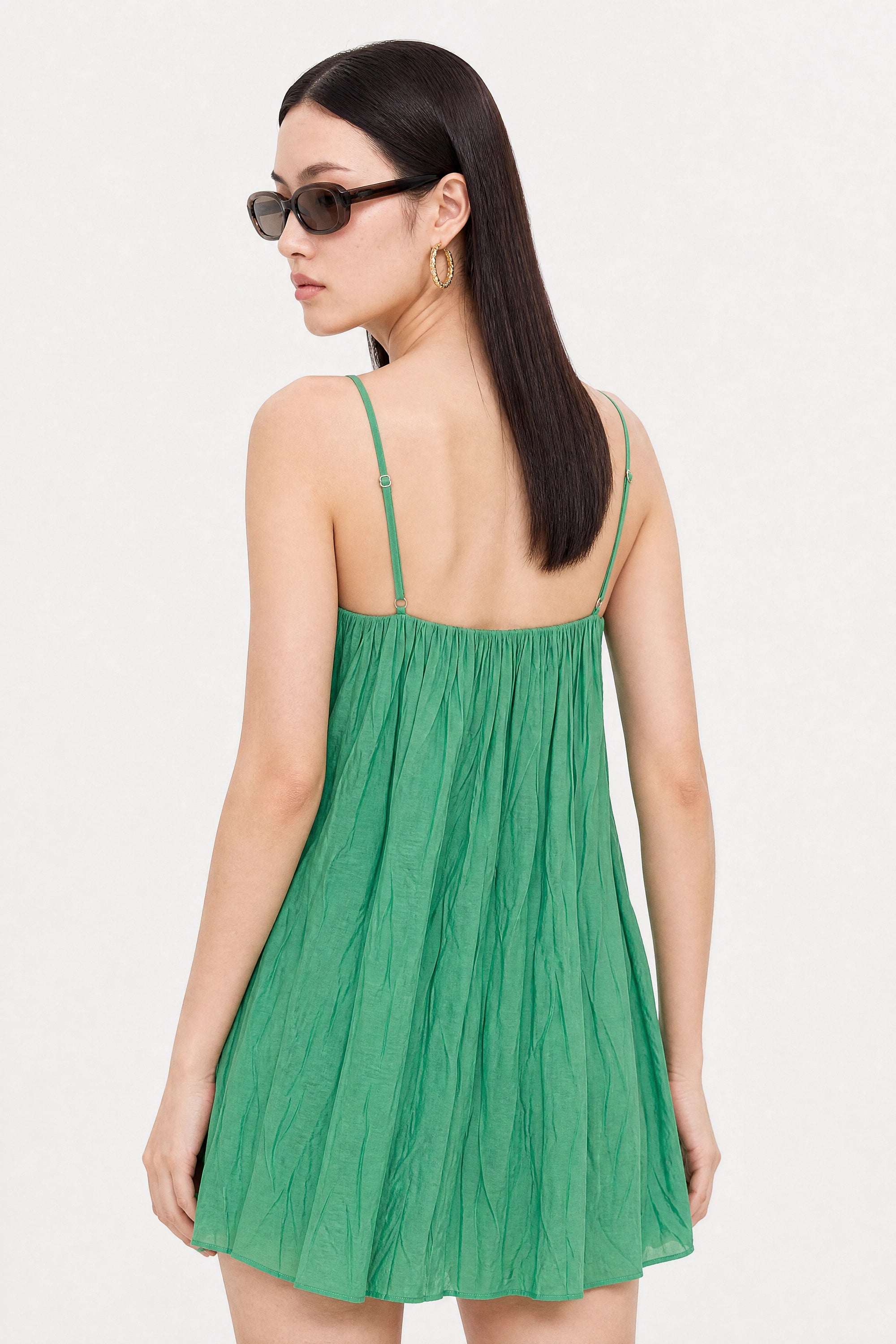 Bright green cotton blend spaghetti strap mini dress_3