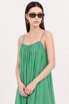 Bright green cotton blend spaghetti strap mini dress_4