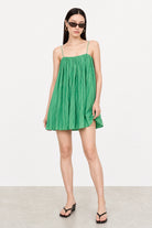 Bright green cotton blend spaghetti strap mini dress_2