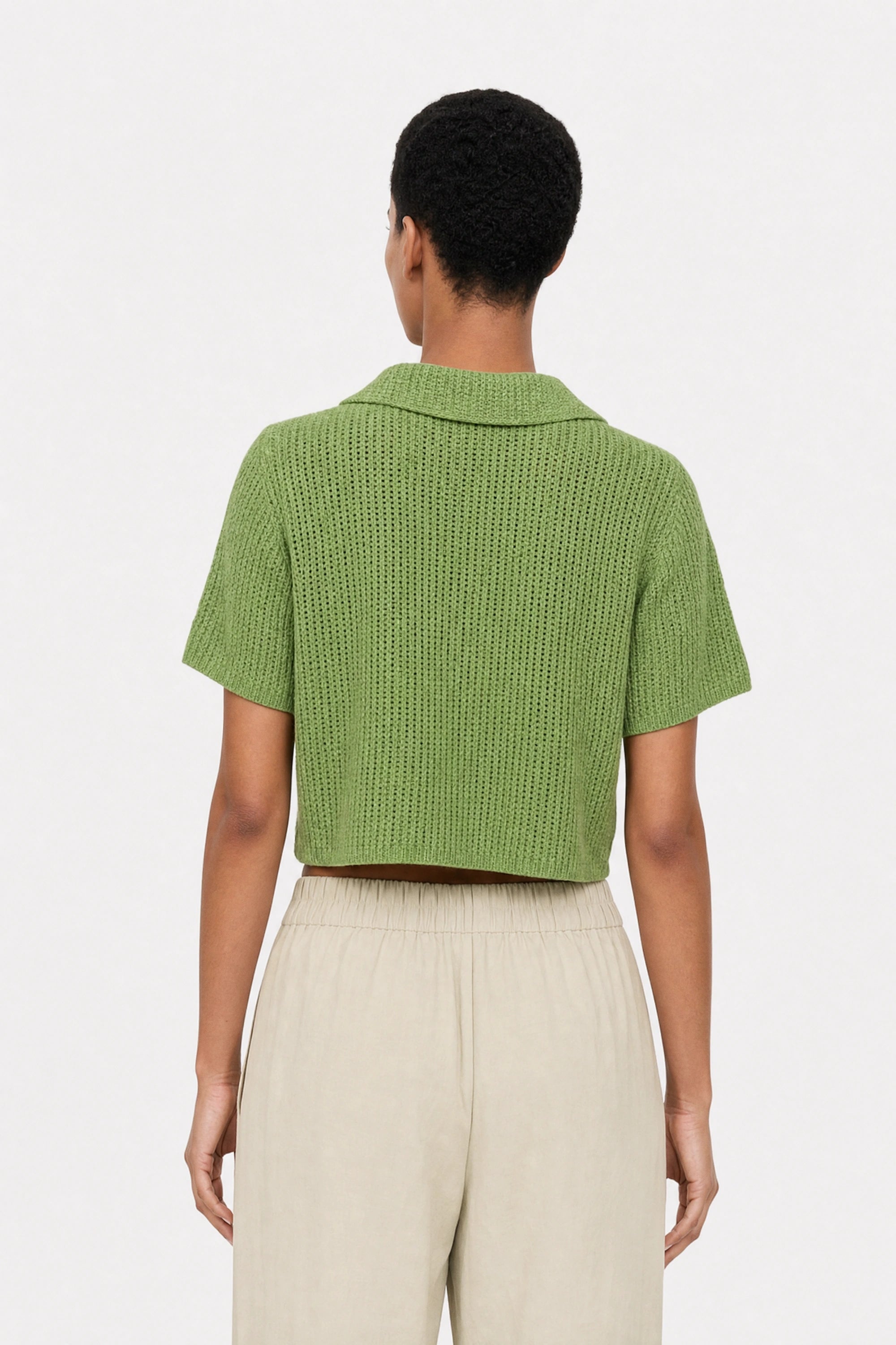 Bright green linen blend short sleeved cardigan_2