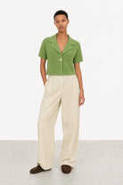 Bright green linen blend short sleeved cardigan_4