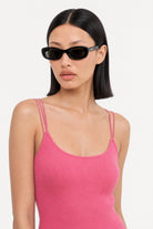 Bright pink thin ribbed strappy knit tank_4