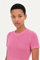 Bright pink thin ribbed tiered knit tee_3