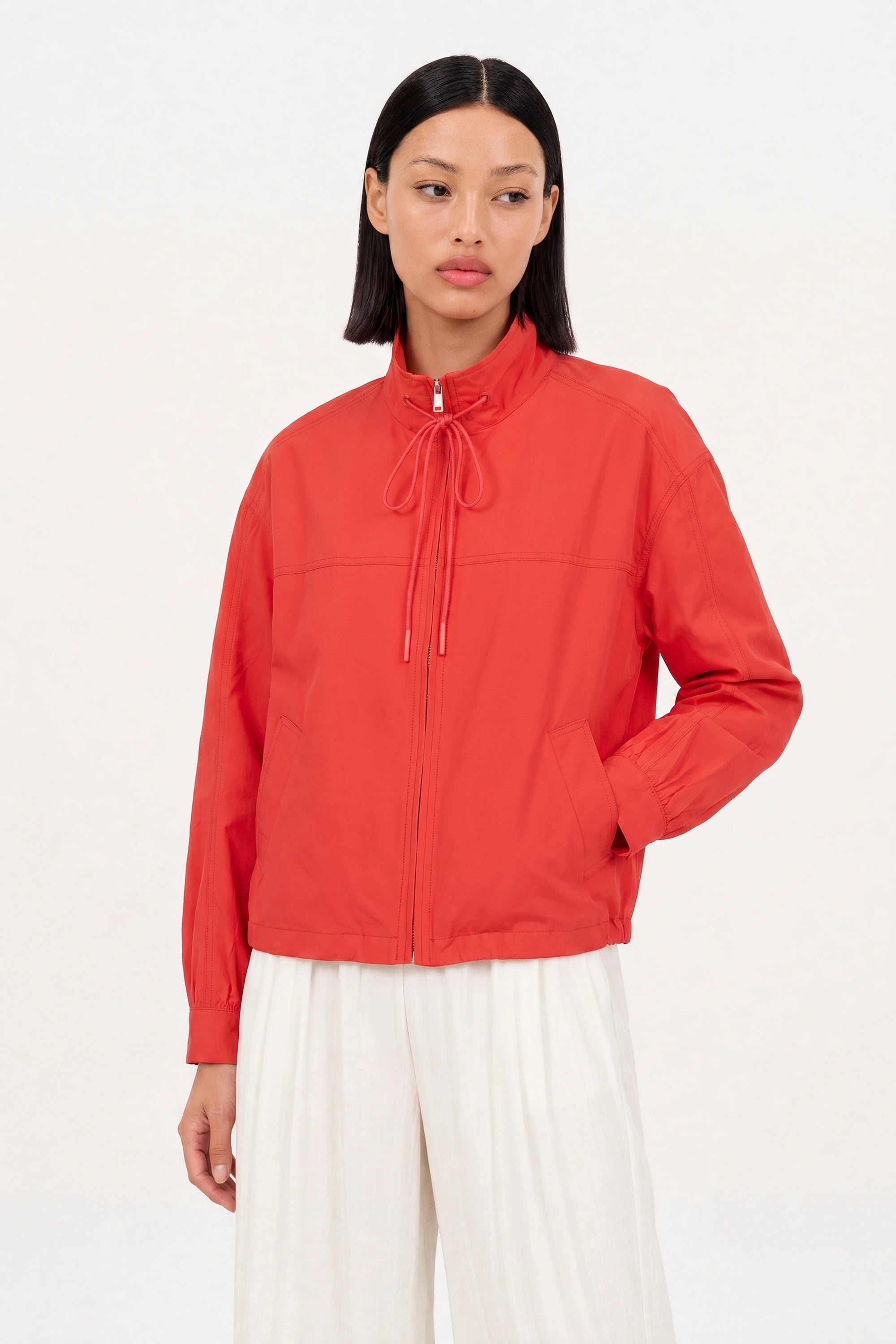 Bright red zip up short sports jacket_4