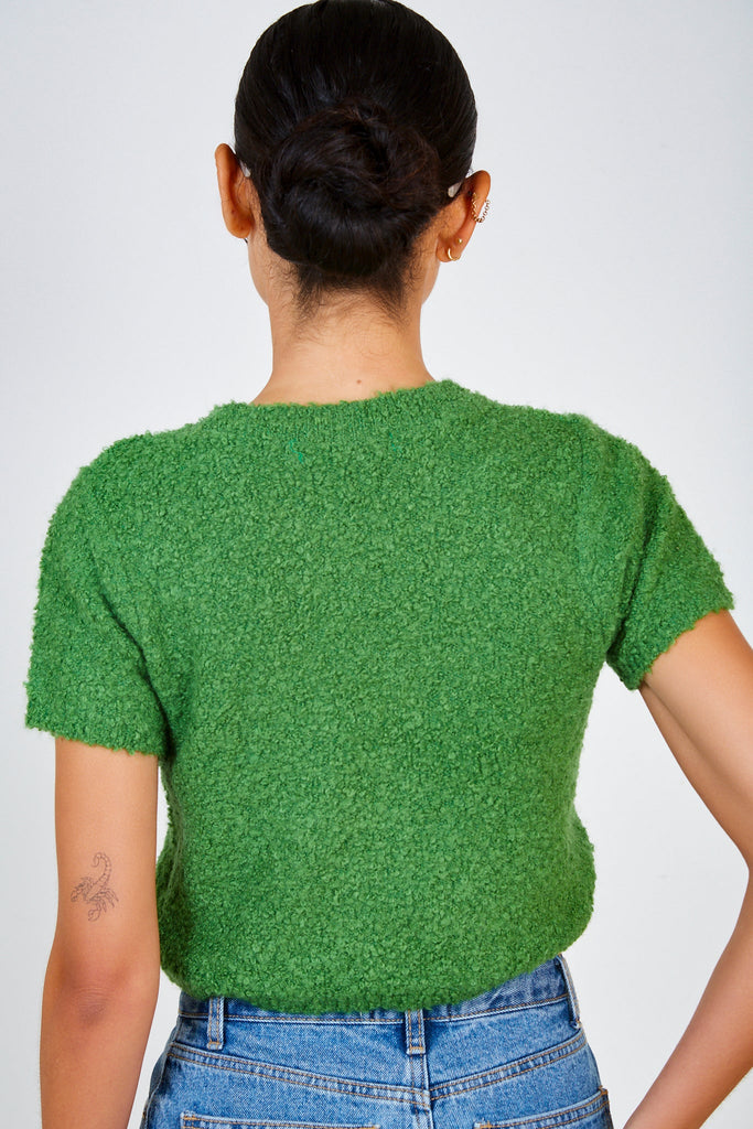 Bright green textured poodle knit tee_2