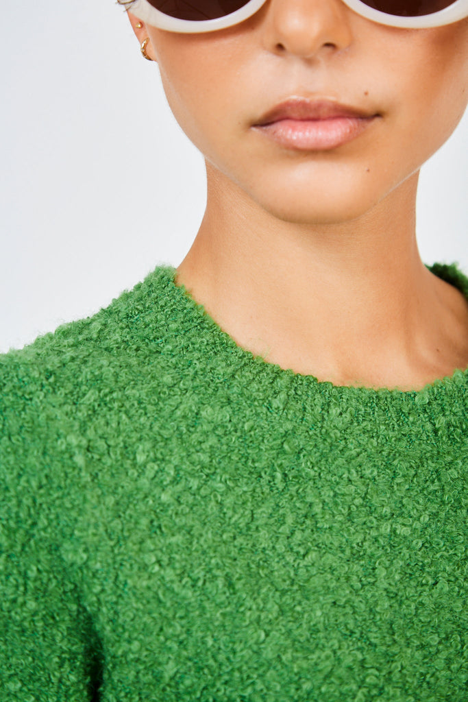 Bright green textured poodle knit tee_4