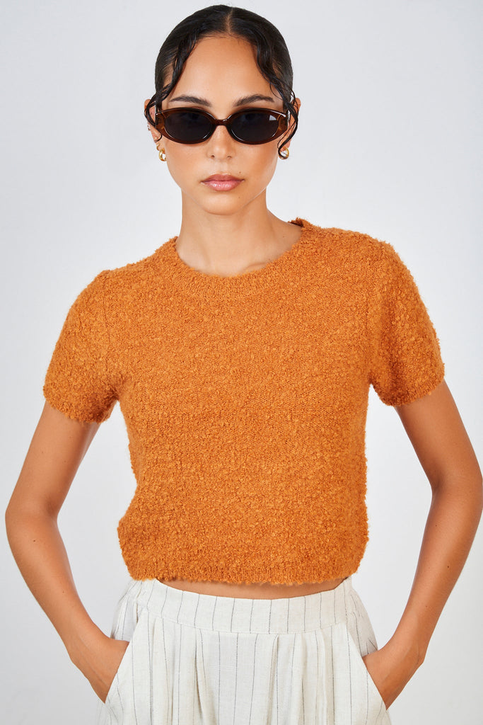 Bright orange textured poodle knit tee_2