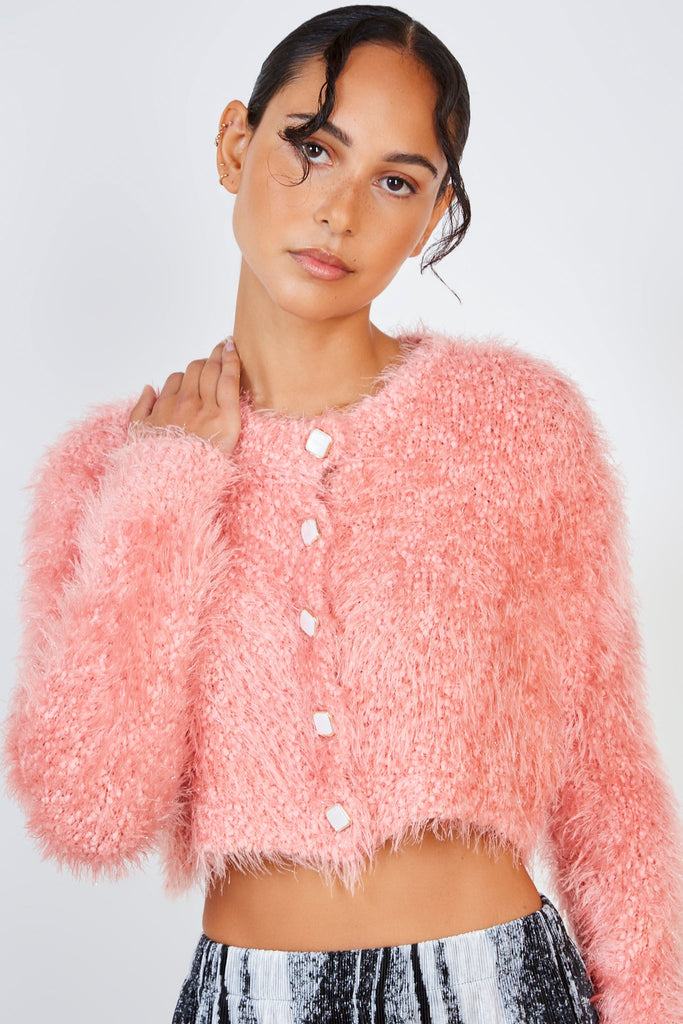 Bright pink fuzzy cardigan_2