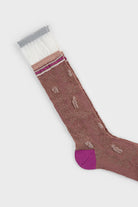 Bronze metallic floral magenta heeled varsity trim cuffed socks_2