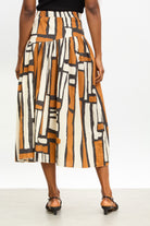 Brown abstract print drop waist skirt_2