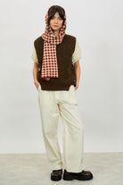 Brown alpaca wool blend V neck sweater vest_4