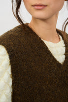 Brown alpaca wool blend V neck sweater vest_3