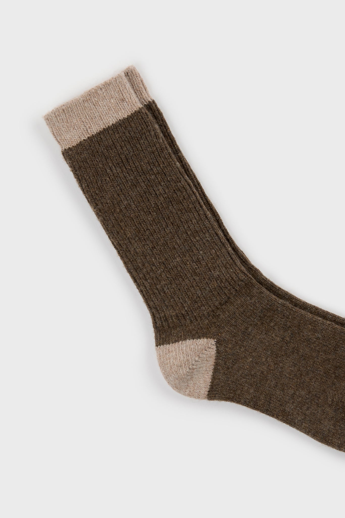 Brown and beige contrast trim cashmere blend socks_2