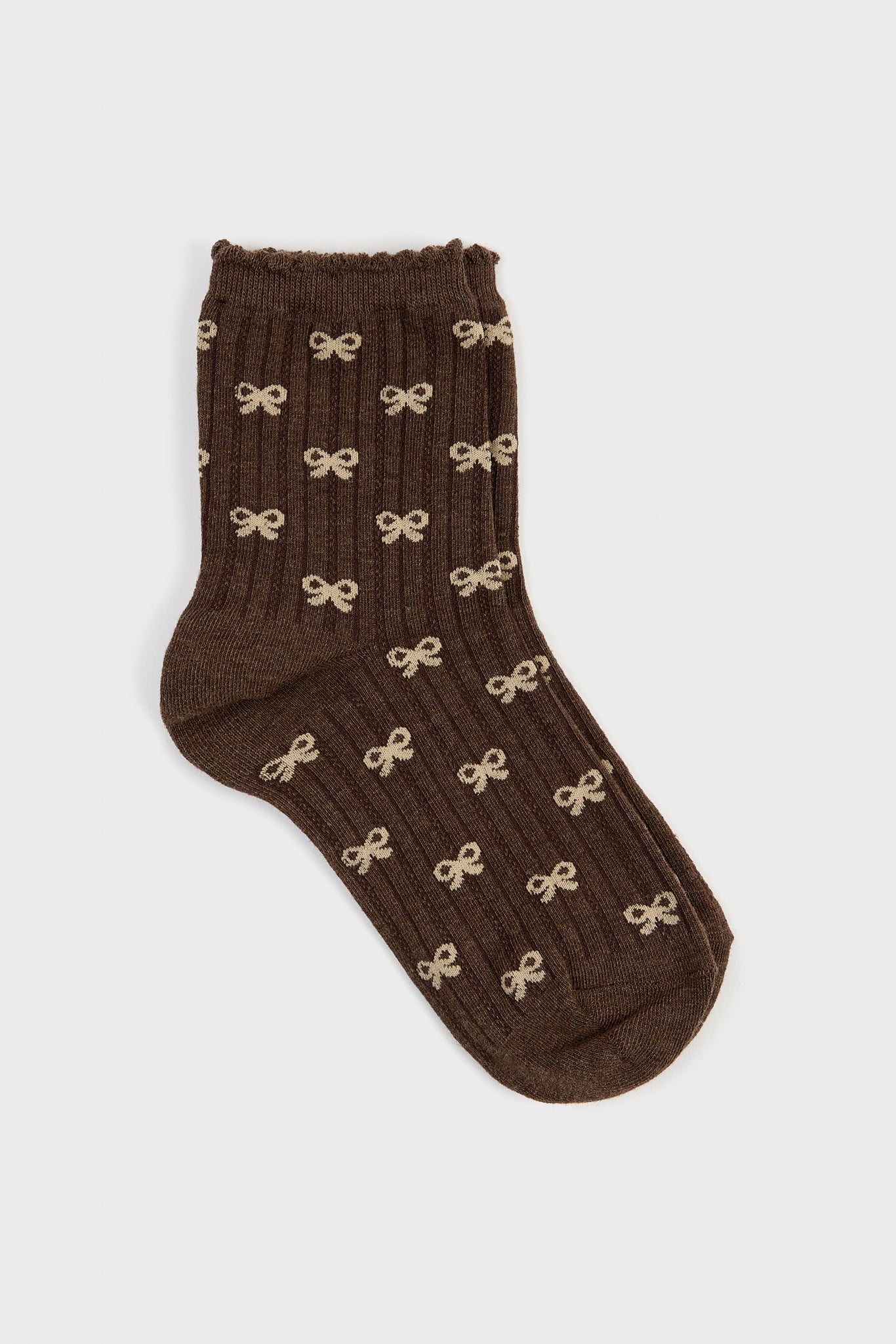 Brown and beige tiny ribbon socks_3