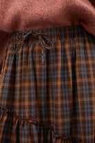 Brown and blue plaid diagonal tiered skirt_3