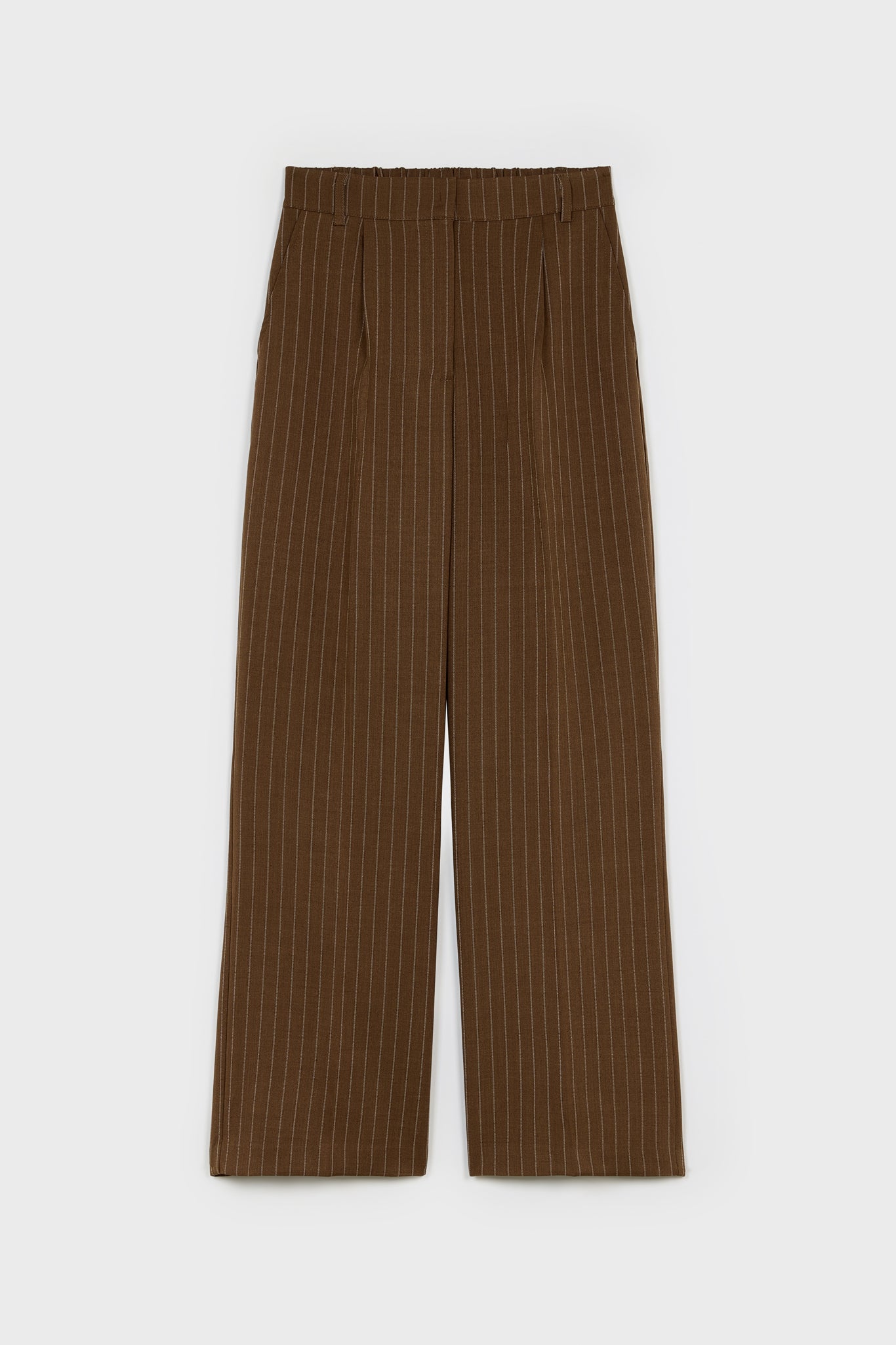 Brown and ivory pinstriped tailored trousers_1