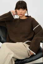 Brown and ivory wool blend asymmetric hem jumper_5