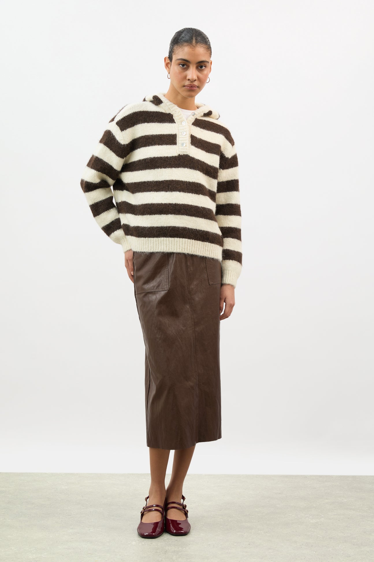 Brown and ivory wool blend striped hooded jumper_4