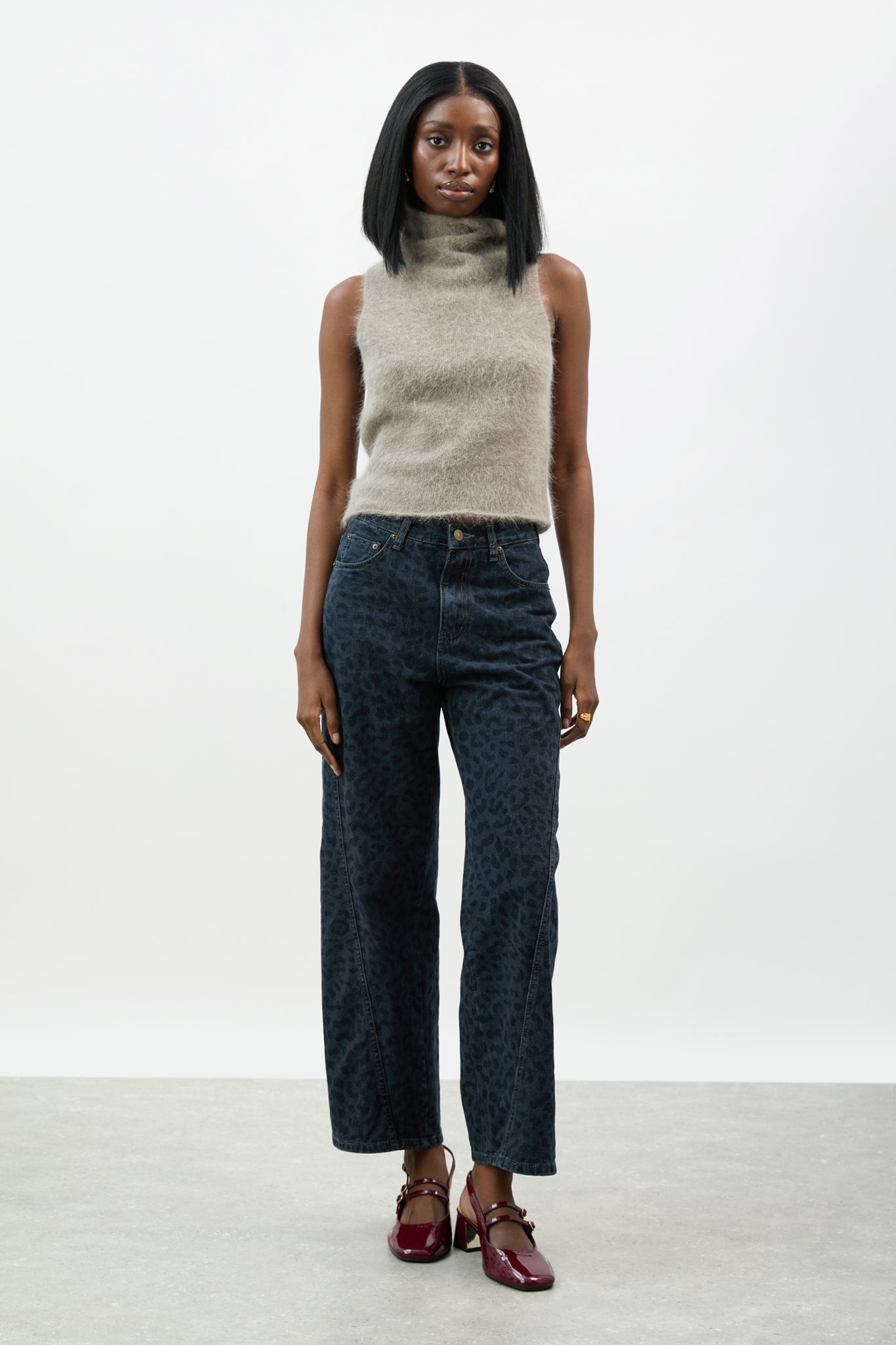 Brown angora wool blend mock neck knit top_4