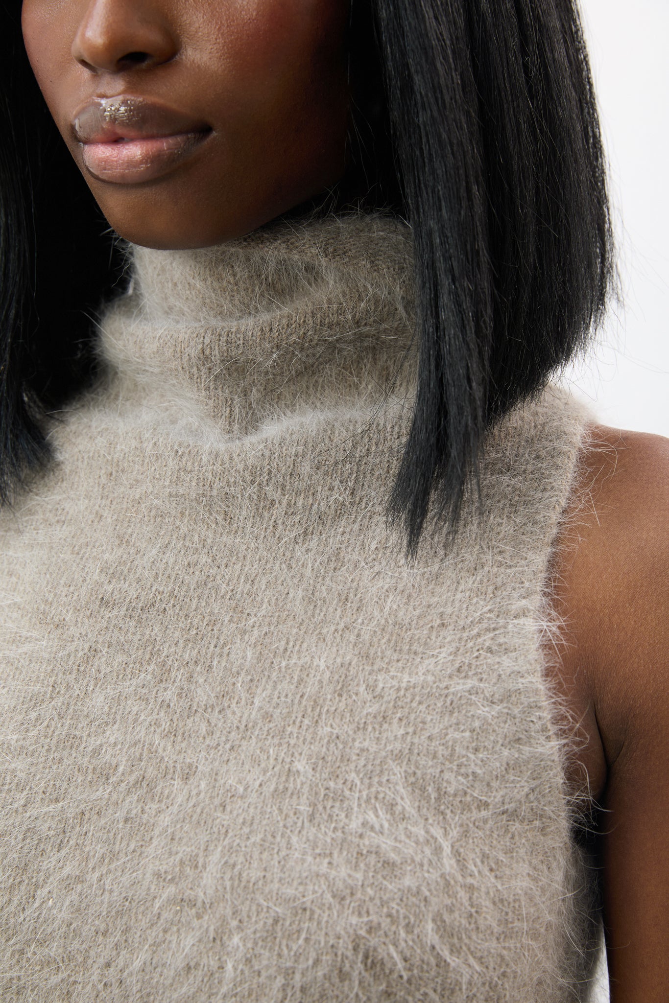 Brown angora wool blend mock neck knit top_3